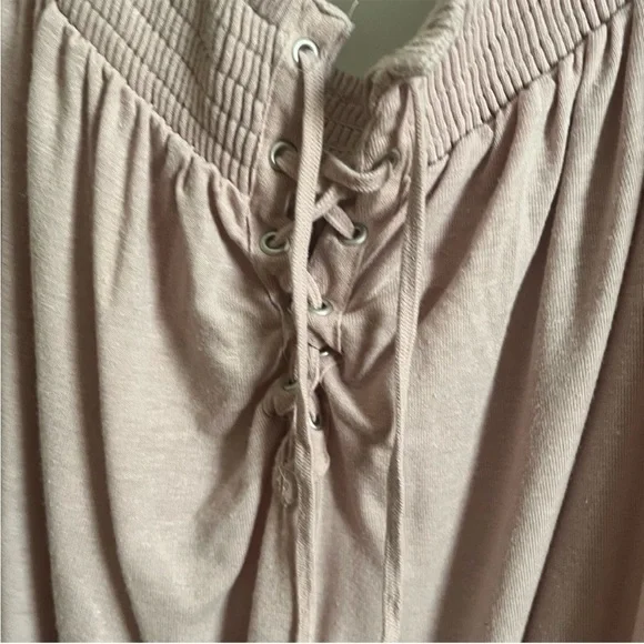 American Eagle shirt blush pink lace up off the shoulder flowy - Picture 5 of 10